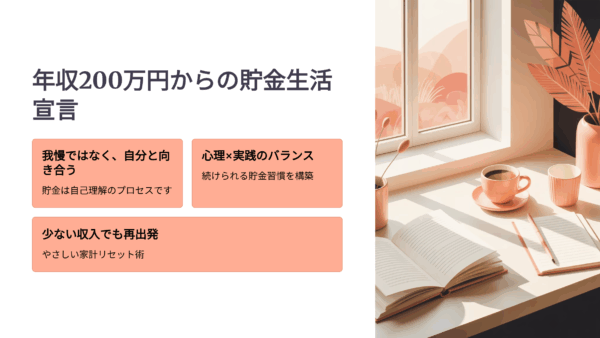 たった3ヶ月でお金が貯まる！『年収200万円からの貯金生活宣言』で変わる驚きの家計術7つの気づき