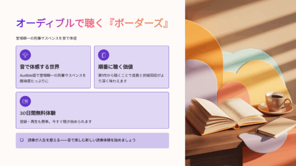 オーディブルおすすめ｜ボーダーズ（堂場 瞬一）