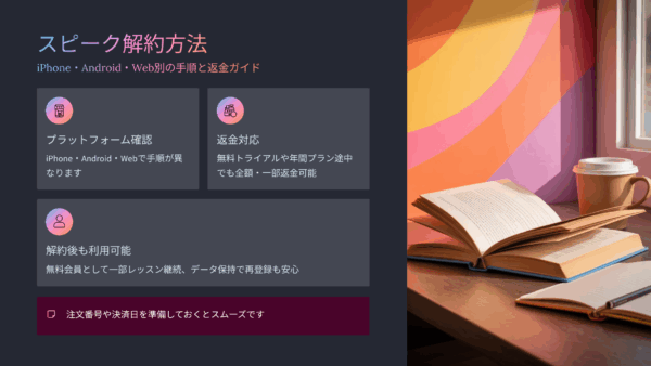 スピーク解約方法｜iPhone・Android・Web別の手順と返金ガイド