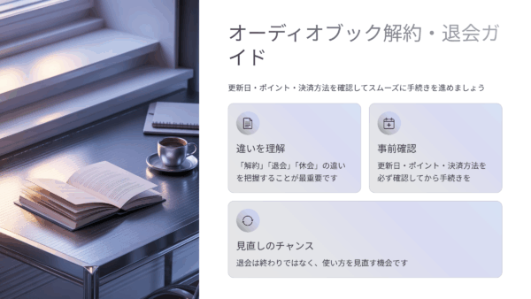 【保存版】オーディオブック退会・解約のやり方まとめ｜ポイント・作品・更新日を徹底整理